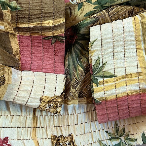 Vintage coastal Grandma Grannycore 100% silk cheetah tropical blouson jacket 16 - Picture 3 of 10